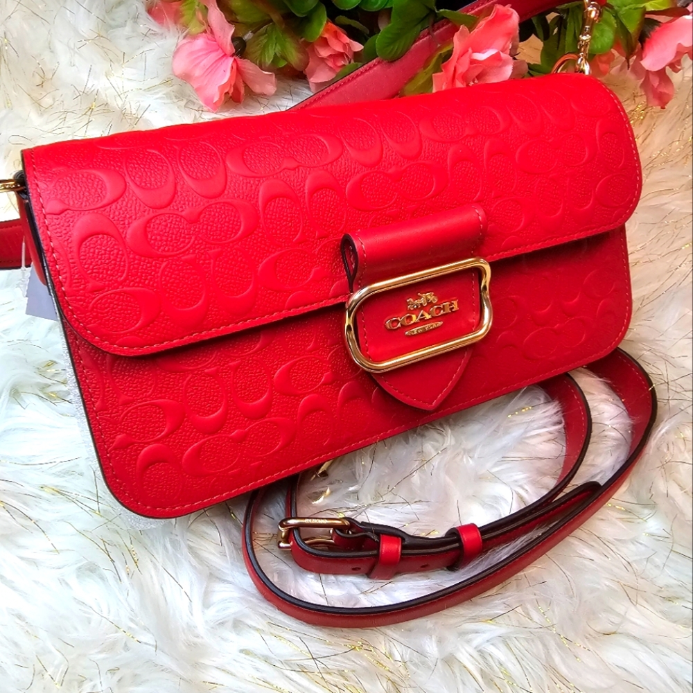 NWT Coach Morgan Shoulder Bag in Signature Leather - Electric Red